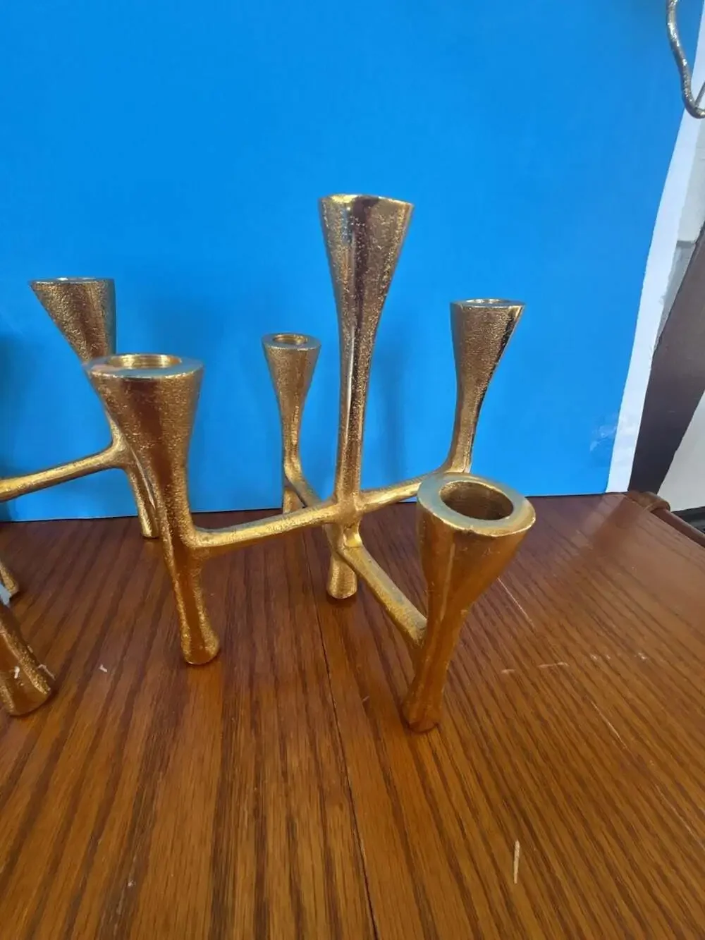 Vintage Brutalist Gold Metal Multi-Taper Candelabra Candle Holder